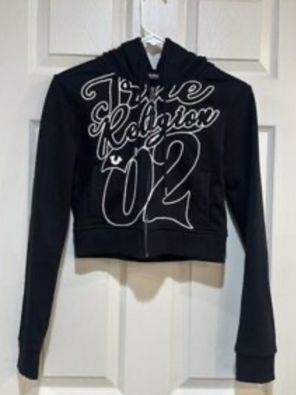 True Religion Black Hoodie Jacket with White Script